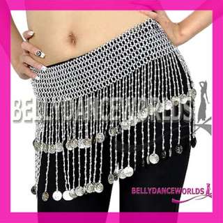 BELLY DANCE GOLD/SILVER COIN HIP SCARF WRAP BELT SKIRT COSTUME JEWELRY 