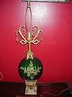 VINTAGE CHADELIER ELECTRIC LAMP GREEN FLORAL BODY W/ MARBLE BASE