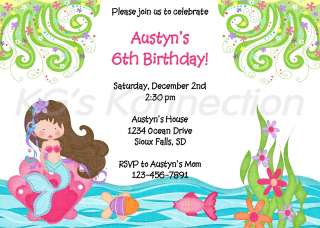 BEAUTIFUL MERMAID Girl Birthday Invitations 3 VERSIONS  