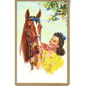  Vintage Single Playing Card LADY HORSE 