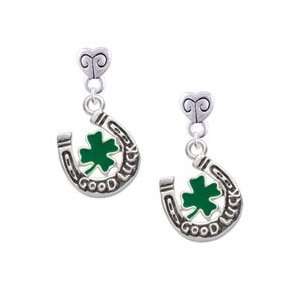  Good Luck Horseshoe with Green Four Leaf Clover Mini Heart 
