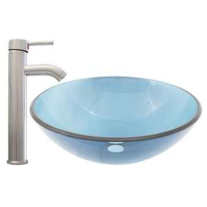Geyser Arctic Bathroom Glass Vessel Sink and Chrome Bathroom Faucet 