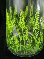 Vintage Glass Water Ice Lip Pitcher Green Wheat Design  