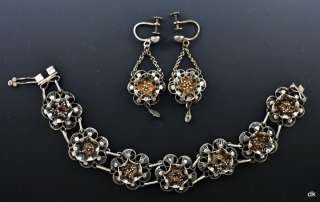 Sterling Silver Filigree Flower Bracelet Earrings  