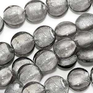  Murano Style Lampwork Grey Silver Glass Puff Coin Beads 
