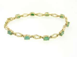 Estate Natural 3.15CT Emerald & Diamond Solid 14K Yellow Gold Bracelet 