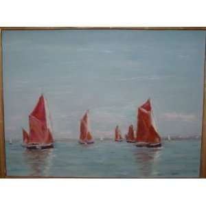  The Barge Race, Original Painting, Home Decor Artwork 