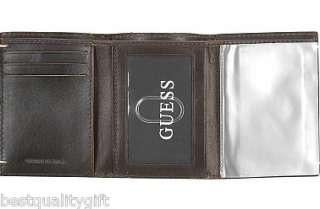 GUESS LEATHER KINGSMAN MENS BROWN TRIFOLD WALLET NWT  