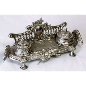  Inkstand with Double Inkwells in Pewter Finish by AA 