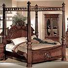   Classic Cherry Brown Wood Canopy Poster Panel King Bed Only Bedroom