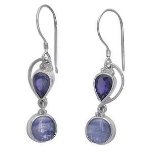   Silver Kyanite and Faceted Iolite Dangle Earrings by Sajen Jewelry