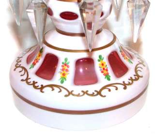  Cased White Cranberry Glass Mantel Lustres Czech Antique NR  