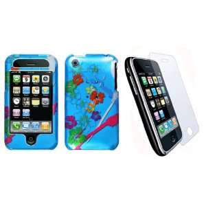 Apple iPhone 3G Hard Protector Case Cover Blue Hibiscus & LCD Screen
