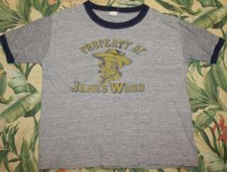 Vtg 80s JAMES WOOD Ringer Gray Rayon T Shirt Medium M  