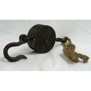  17 Maritime Boat Pulley Drum with Hemp Rope and Antique 