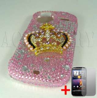HTC AMAZE 4G RUBY TMOBILE GOLD CROWN PINK DIAMOND BLING COVER HARD 