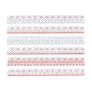 Iridescent Glitter White & Pink Star/Dot Lace Trim Strip Nail Stickers 