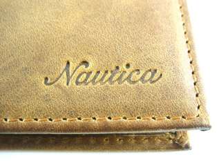 Nautica Centerboard Tan Leather Passcase Wallet  