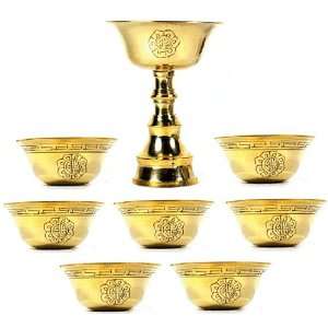 TIBETAN BUDDHISM OFFERING SET ~ 7 Offering Bowls w/ Butter Lamp 