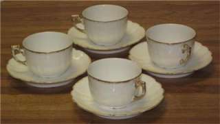 Limoges France Biarritz FOUR Cups FOUR Saucers White  