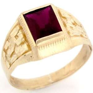  Solid Gold Synthetic Garnet January Birthstone Diamond Cut Nugget Ring