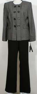 NWT Tahari Black White Woven Wool Jkt Pant Suit 16  