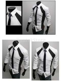 Sexy Stylish Mens Long Sleeve Cotton Slim Fit Patched Dress Shirt 