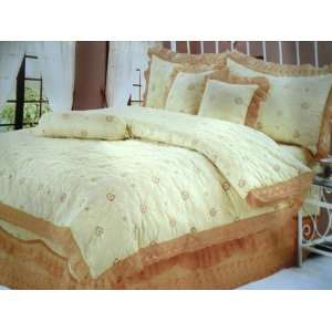  8pc Queen 100% Cotton Gold Comforter Set Spread Bed in a 
