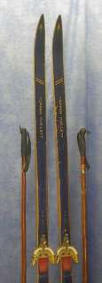 Vintage HICKORY 205 cm Wooden 79 Skis + Bamboo Poles  