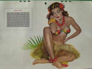 AL MOORE PINUP GIRL ESQUIRE CALENDAR ART JUNE 1949 HAWAII BEAUTY IN 