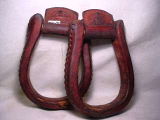 OLD ML Leddy Leather Covered Cowboy Saddle Stirrups  