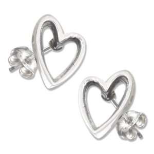  Sterling Silver Mini Lopsided Heart Earrings on Posts 