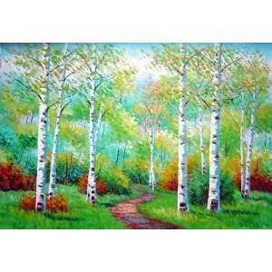  A Quiet Trail in Summer Green Aspen Forest Scenery Oil 