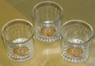 VINTAGE GREEN BAY PACKERS 3 COCKTAIL GLASS SET  