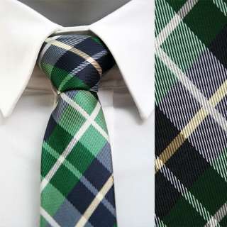 VoiVoila Mens Skinny Slim Narrow Check Jacquard Woven Neckties Green 