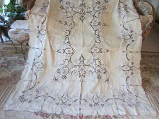 Antique Italian Cut work/Embroidery Tablecloth Ecru  
