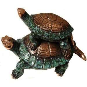   Color Verdigris With Patina Two Land Turtles Figurine