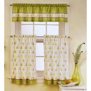 Kitchen Curtains  2 Tiers/Valance Set   Pear Design   Colors Apple 