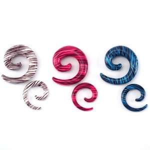 White Zebra Print Wrapped Spiral Tapers  00g (10mm),   Sold as a Pair