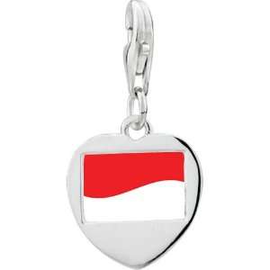  925 Sterling Silver Indonesia Flag Photo Heart Frame Charm 