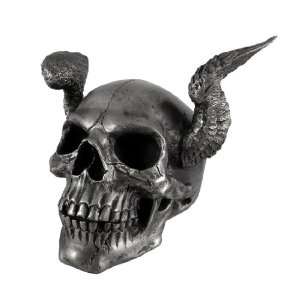  Pewter Finished Angel Wing Skull Statue Death Head