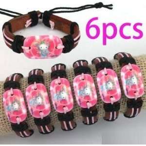 Wholesale 6 PCS Princess Hello kitty Acrylic Genuine Leather Bracelets