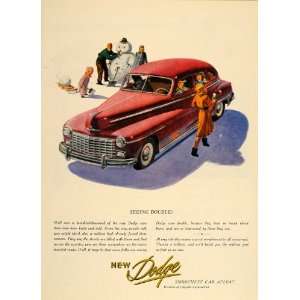  1947 Vintage Ad Red Dodge Automobile Car Sedan Snowman 