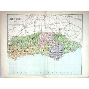   Map England 1885 Sussex Eastbourne Shoreham Brighton