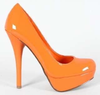  Orange Patent Round Toe Platform Stiletto Heels Shoes
