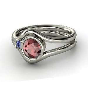 Sheltering Sky Ring, Round Red Garnet Sterling Silver Ring with 