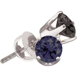 14K White Gold 4 Four Prong Set Black Round Diamond Stud Earrings with 