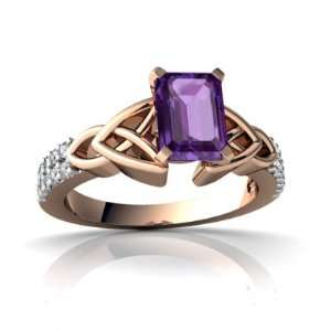  14k Rose Gold Emerald cut Genuine Amethyst Engagement Ring 