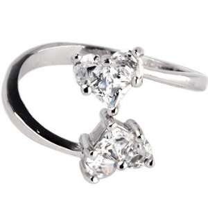   Solid 14K White Gold Cubic Zirconia Solitaire Heart Toe Ring Jewelry