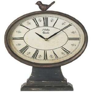  Iron Oval With Bird Distressed Tabletop Clock